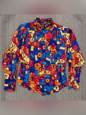 I.B. Diffusion Vintage 80s Abstract Floral Rayon Blouse Size 6